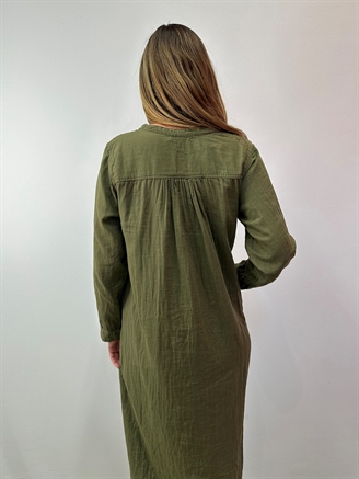 Rabens Saloner Asta Cotton Double Long Kaftan Army